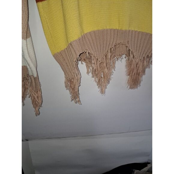 A Peach Love California Junior's Sweater Raggedy Distressed Striped Grungy L - Picture 2 of 11